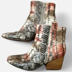 Leather Snakeskin Ankle Boots Kork Ease Boho Funky Retro Orange Black Sz 6.5